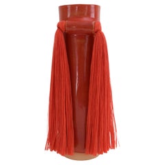 Handmade Ceramic Vase #531 in Red Glaze with Red Tencel Fringe