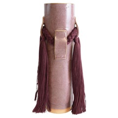 Handmade Ceramic Vase #800 in Burgundy Glaze with Burgundy Cotton Fringe Detail