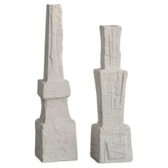 Handmade Ceramic Vase (Set of 2 ), White with Etched Texture, Jingdezhen