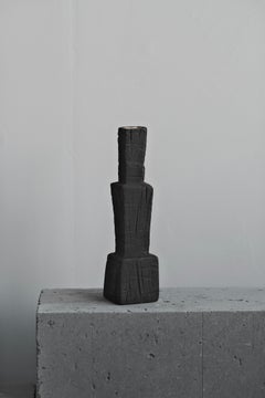 Handmade Ceramic Vase (Set of 3 ), Black with Etched Texture, Jingdezhen