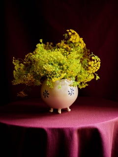 Handmade ceramic vase with painted flowers design