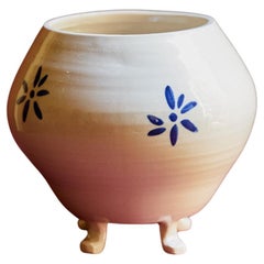 Handmade ceramic vase with painted flowers design