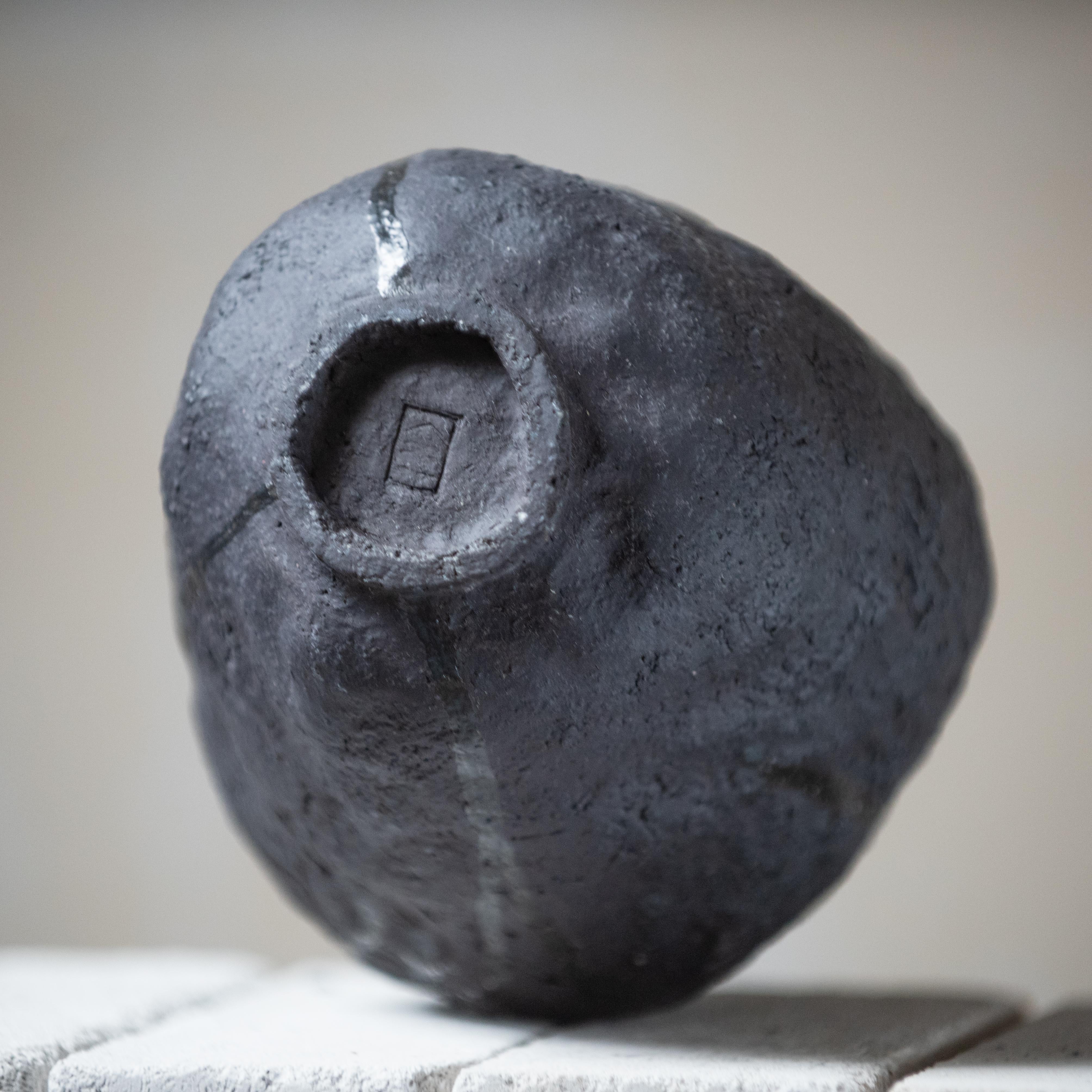 Handmade Ceramic Wabi Sabi Vase, Black Vase Modern Stoneware Minimalistic Vessel For Sale 8