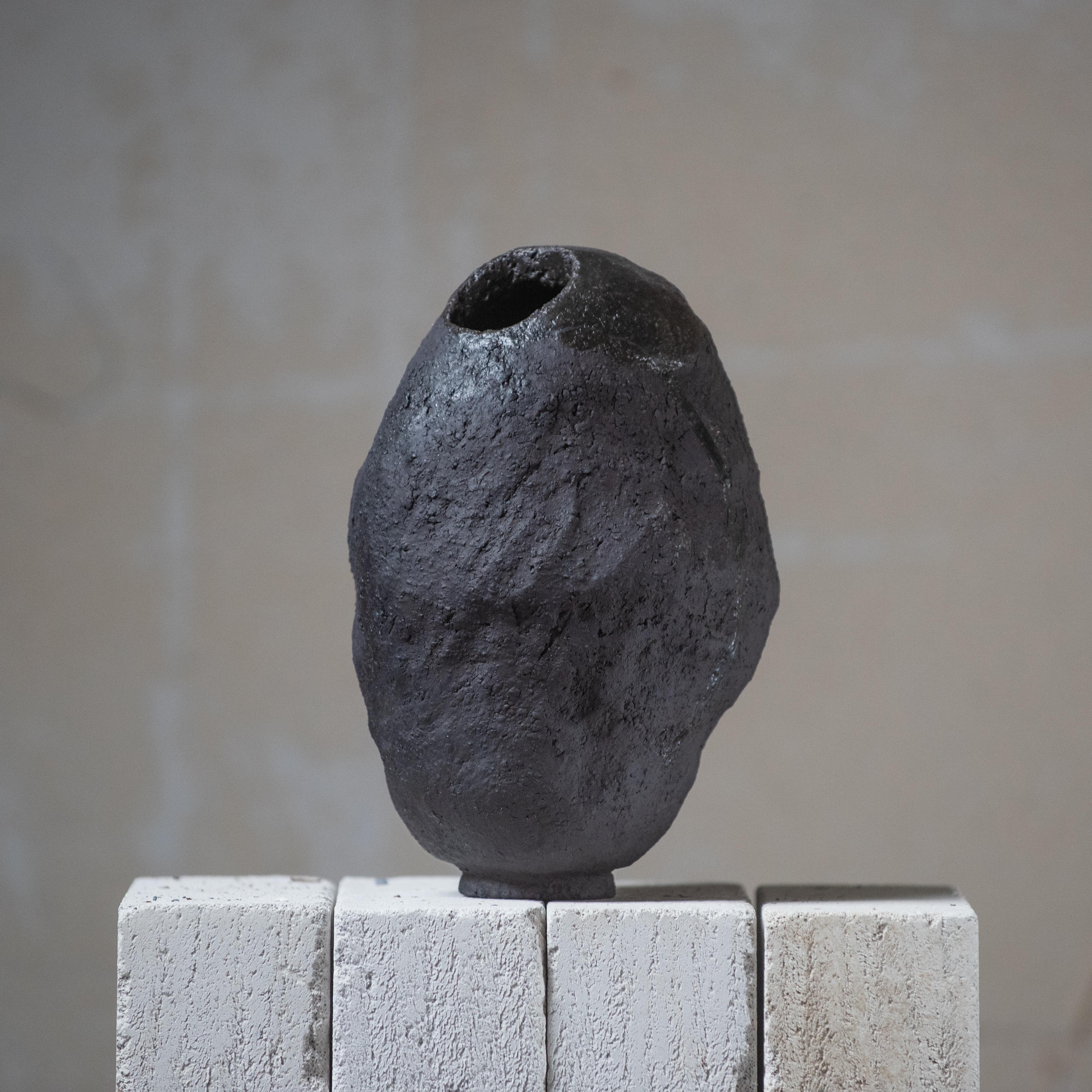 Contemporary Handmade Ceramic Wabi Sabi Vase, Black Vase Modern Stoneware Minimalistic Vessel For Sale