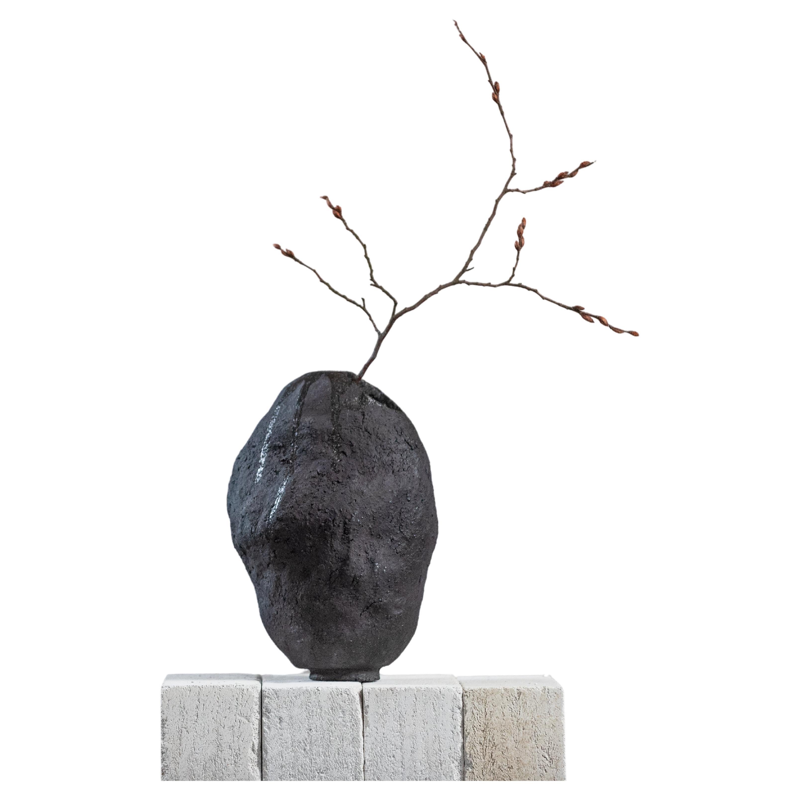 Handmade Ceramic Wabi Sabi Vase, Black Vase Modern Stoneware Minimalistic Vessel For Sale