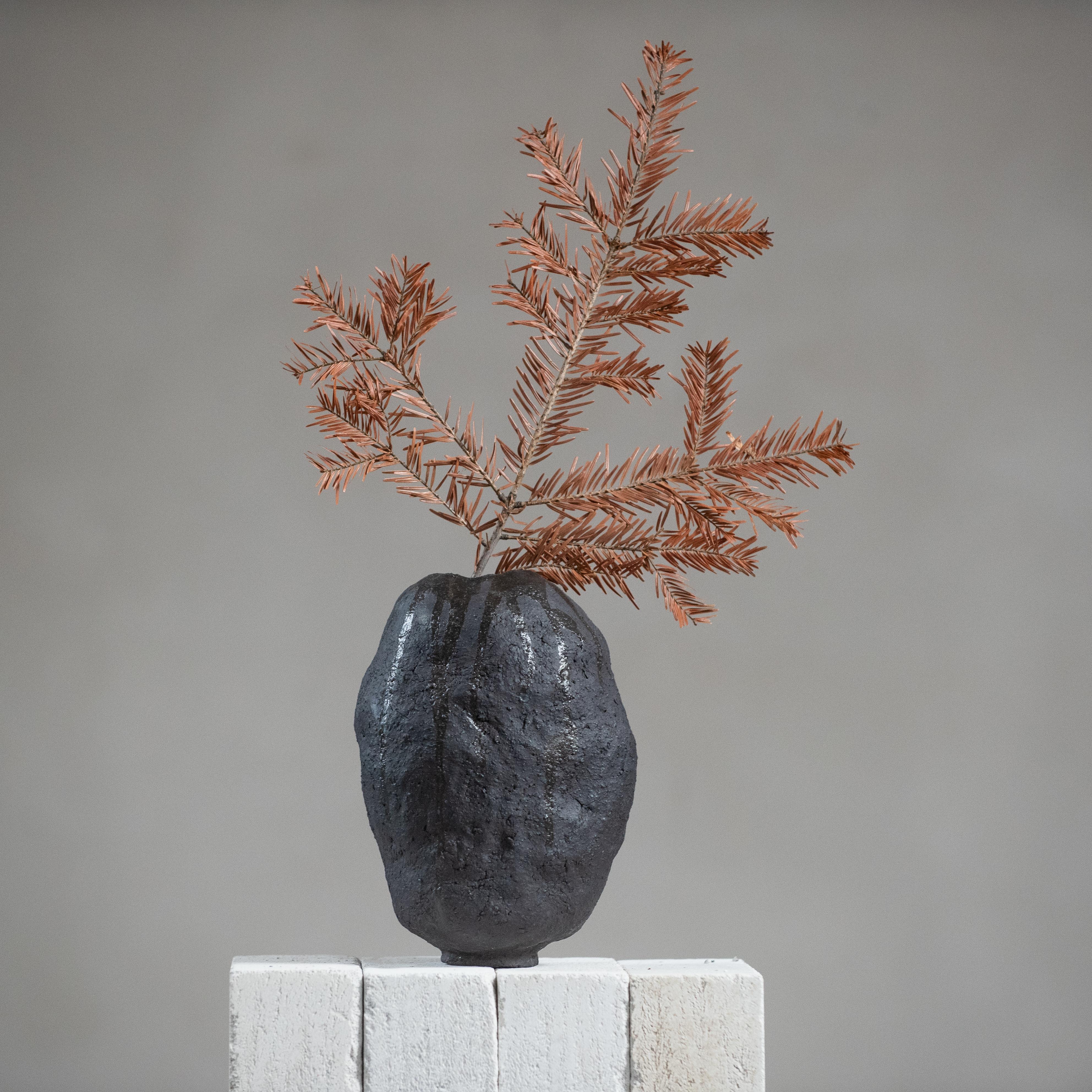 Handmade Ceramic Wabi Sabi Vase | Black Vase | Modern Stoneware Vase for Flowers For Sale 4