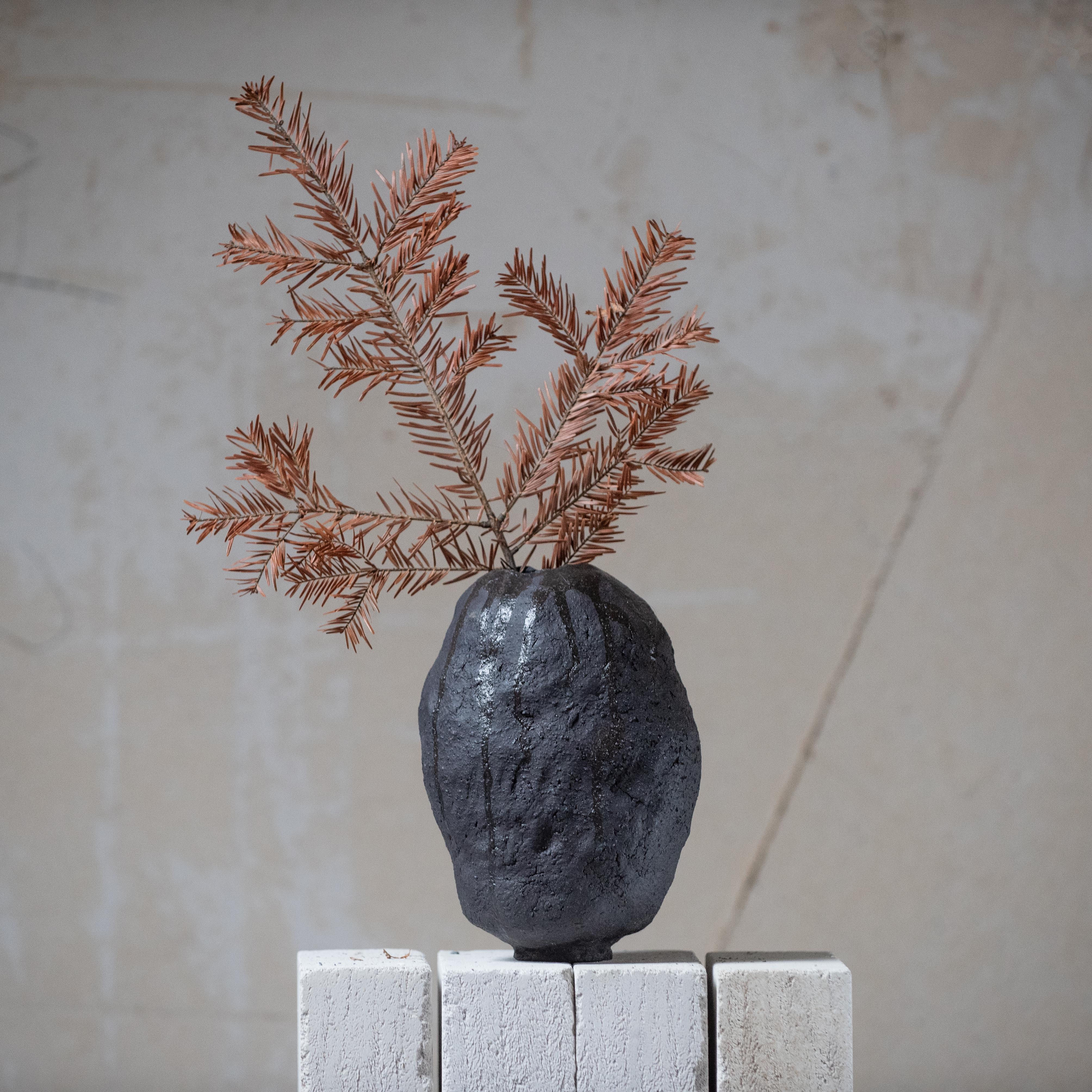 Handmade Ceramic Wabi Sabi Vase | Black Vase | Modern Stoneware Vase for Flowers For Sale 2