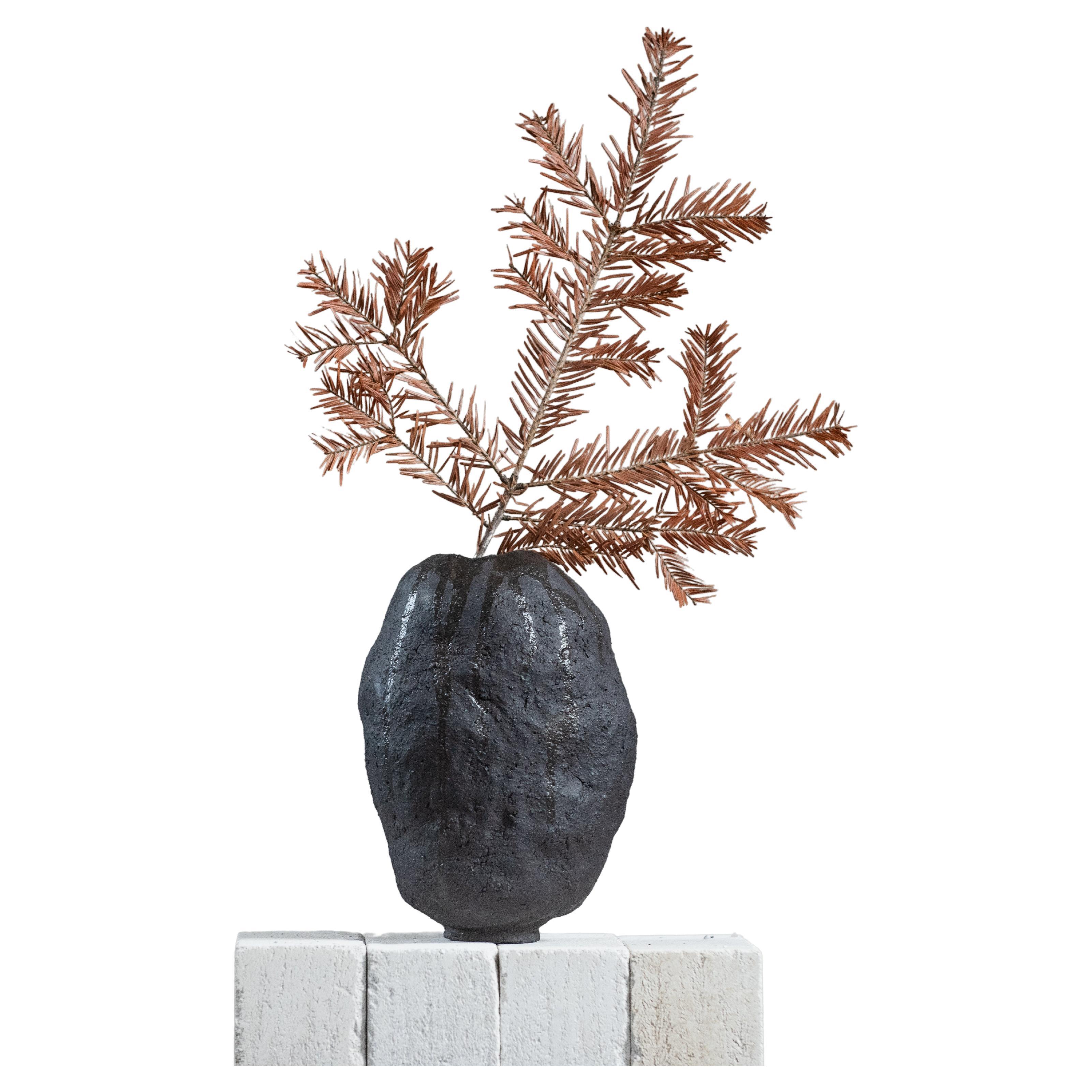 Handmade Ceramic Wabi Sabi Vase | Black Vase | Modern Stoneware Vase for Flowers For Sale