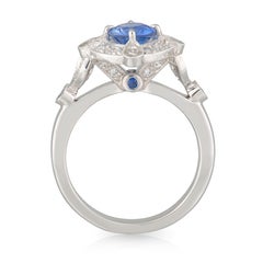 Handmade 18ct White Gold Ceylon Sapphire & Diamond Art Deco Engagement Ring