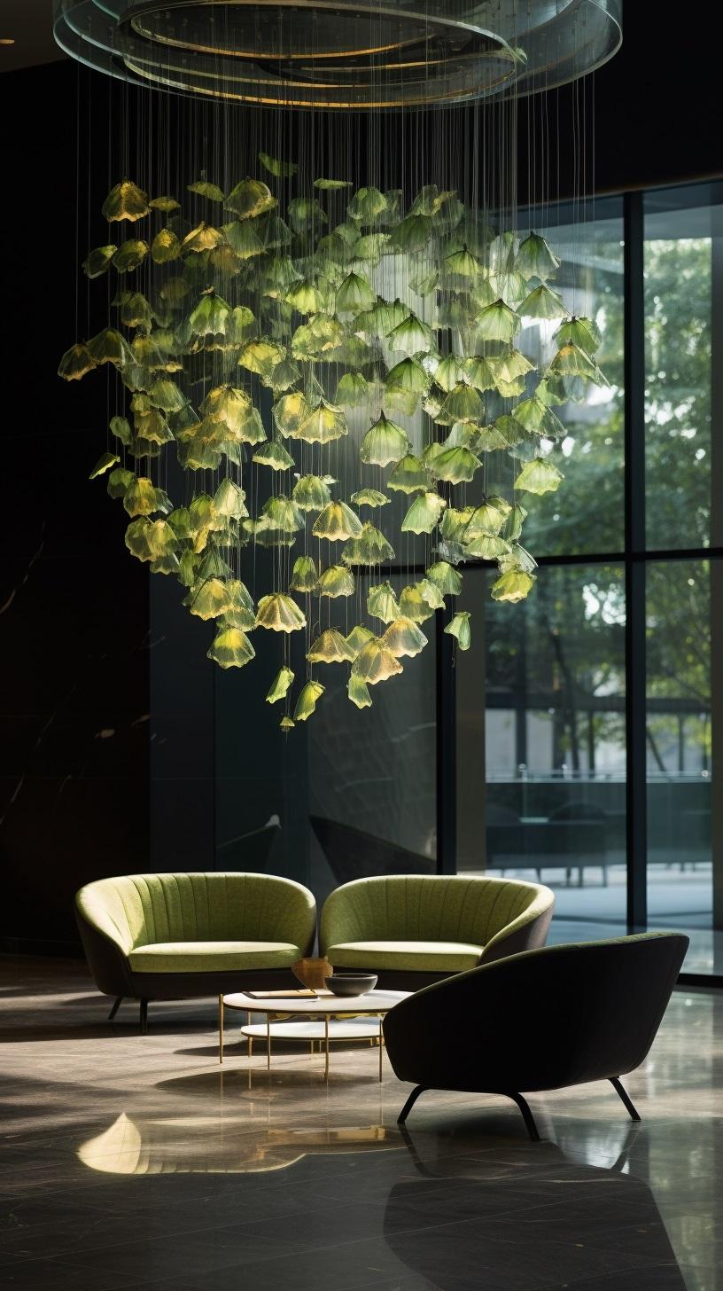 Organic Modern Handmade chandelier with glass blown elements with light elements