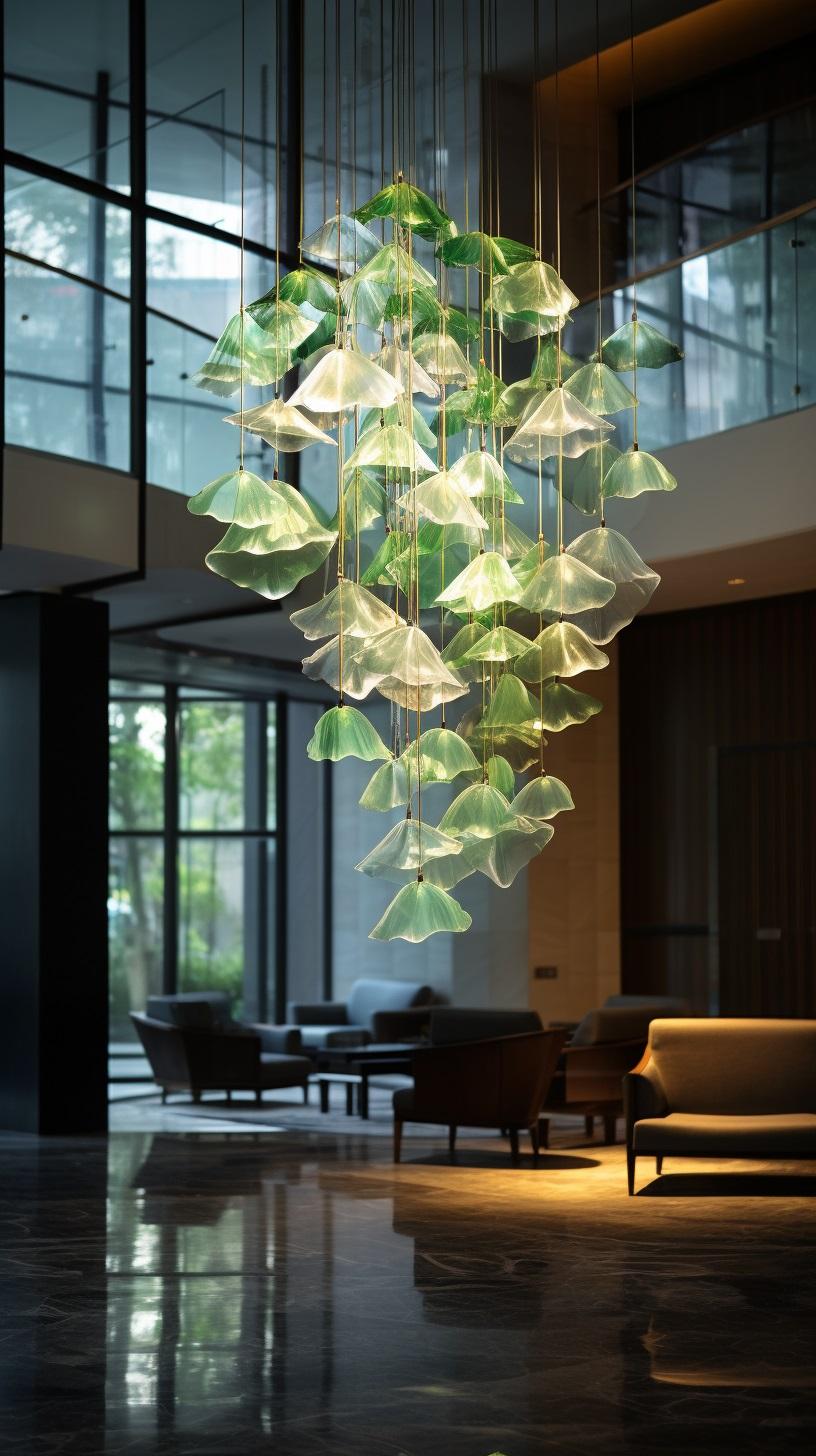 American Handmade chandelier with glass blown elements with light elements