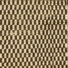 Handmade Checkered Tulu Rug Made of Beige & Brown Wool. Custom Options Available