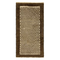 Alfombra Tulu a cuadros hecha a mano con lana beige y marrón. Opciones personalizadas disponibles