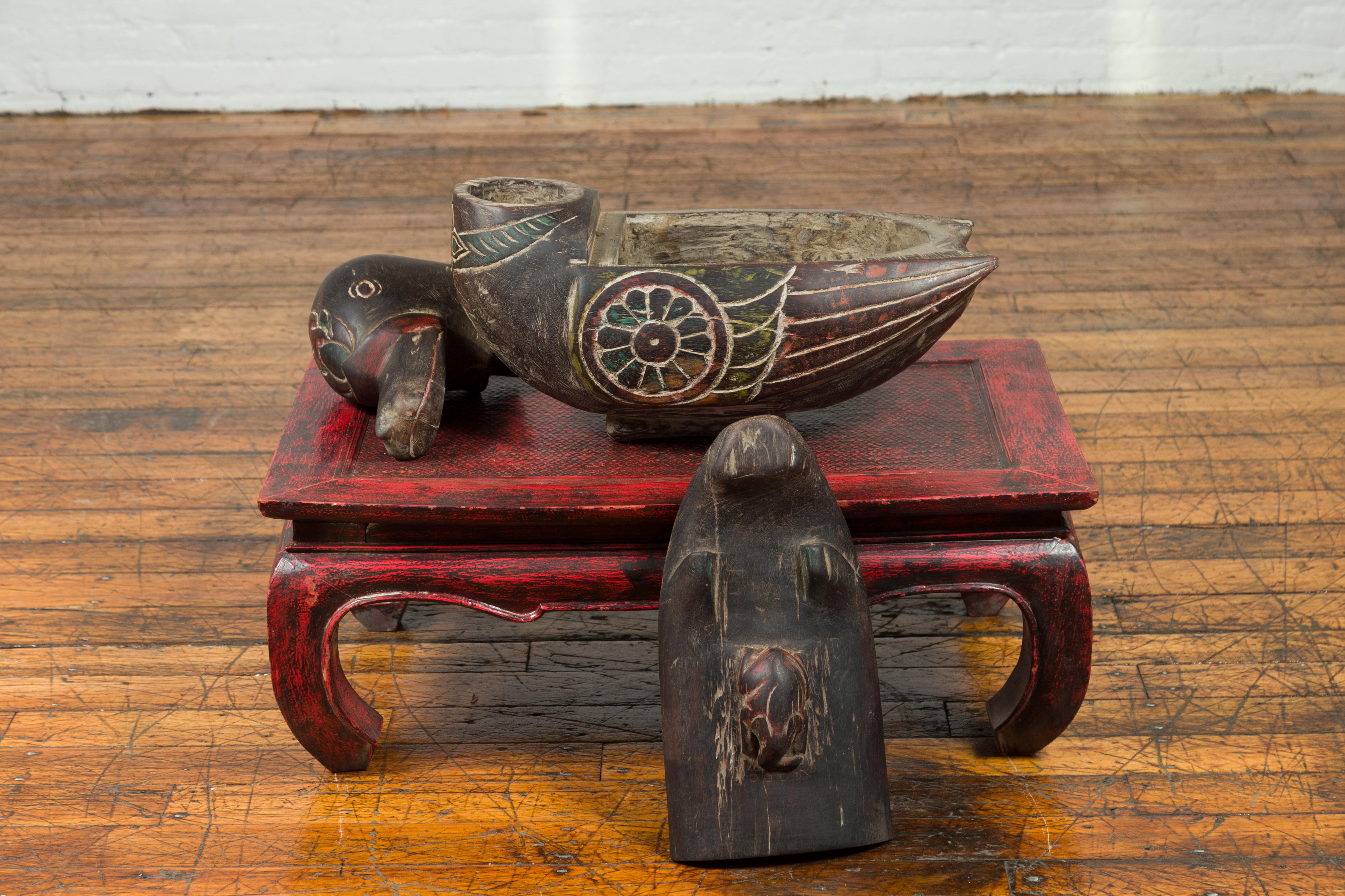 Handmade Chiang Mai Contemporary Carved Duck Prayer Box with Polychrome Accents 7