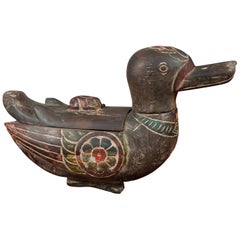 Handmade Chiang Mai Contemporary Carved Duck Prayer Box with Polychrome Accents