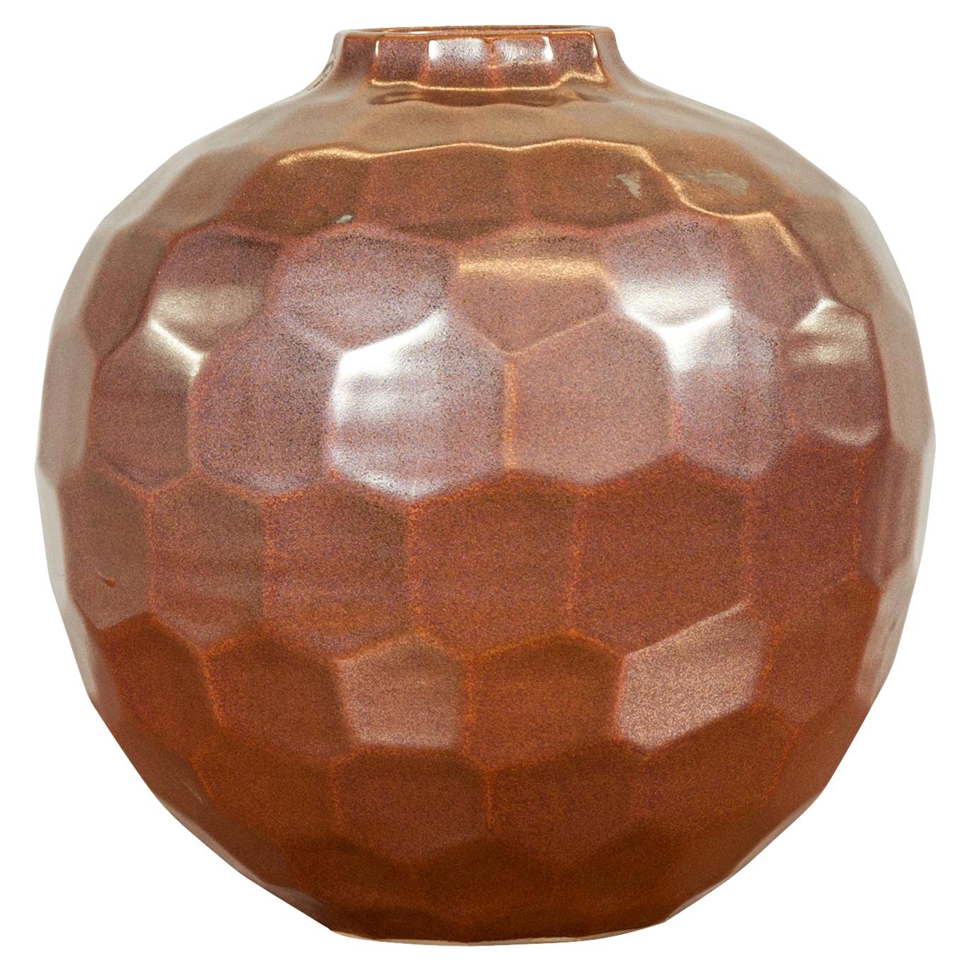 Handmade Chiang Mai Northern Thai Ceramic Vase with Faceted Tortoise Pattern
