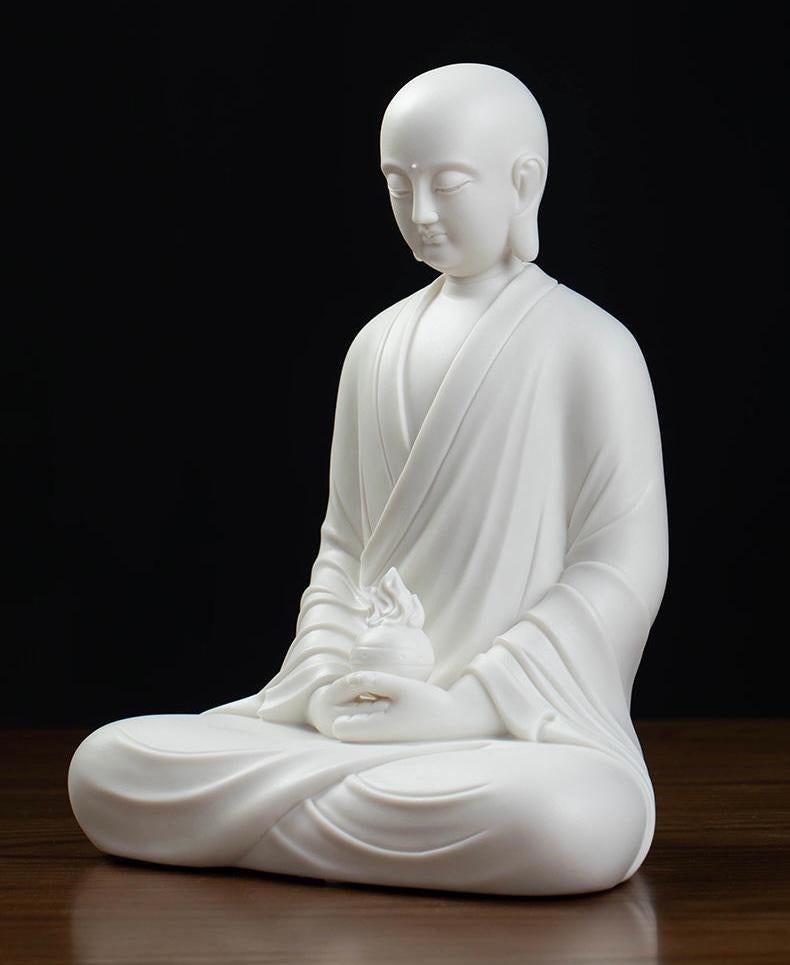20th Century Chinese Handmade White Porcelain Sitting Kṣitigarbha Buddha Statue For Sale 1