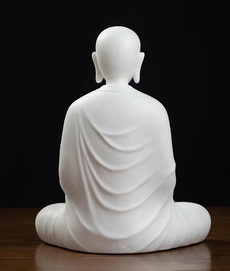 20th Century Chinese Handmade White Porcelain Sitting Kṣitigarbha Buddha Statue For Sale 2