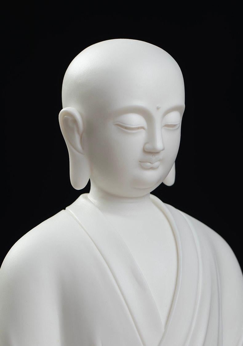 20th Century Chinese Handmade White Porcelain Sitting Kṣitigarbha Buddha Statue For Sale 4