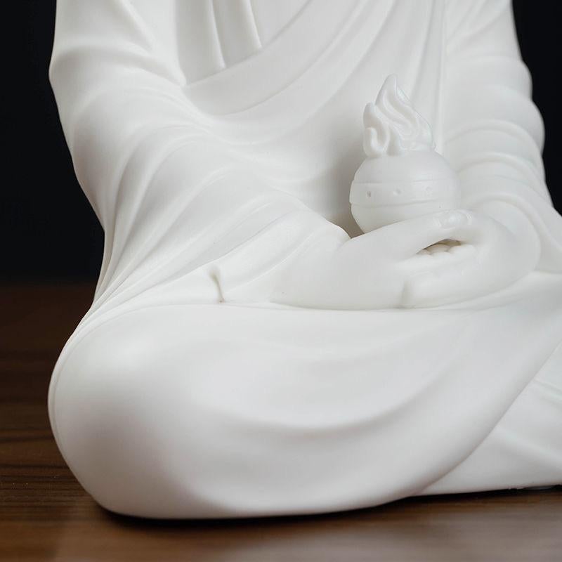 20th Century Chinese Handmade White Porcelain Sitting Kṣitigarbha Buddha Statue For Sale 5