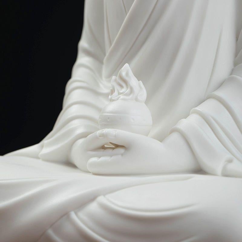 20th Century Chinese Handmade White Porcelain Sitting Kṣitigarbha Buddha Statue For Sale 6