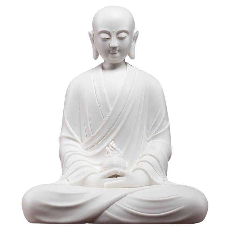 20th Century Chinese Handmade White Porcelain Sitting Kṣitigarbha Buddha Statue For Sale