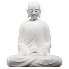 20th Century Chinese Handmade White Porcelain Sitting Kṣitigarbha Buddha Statue
