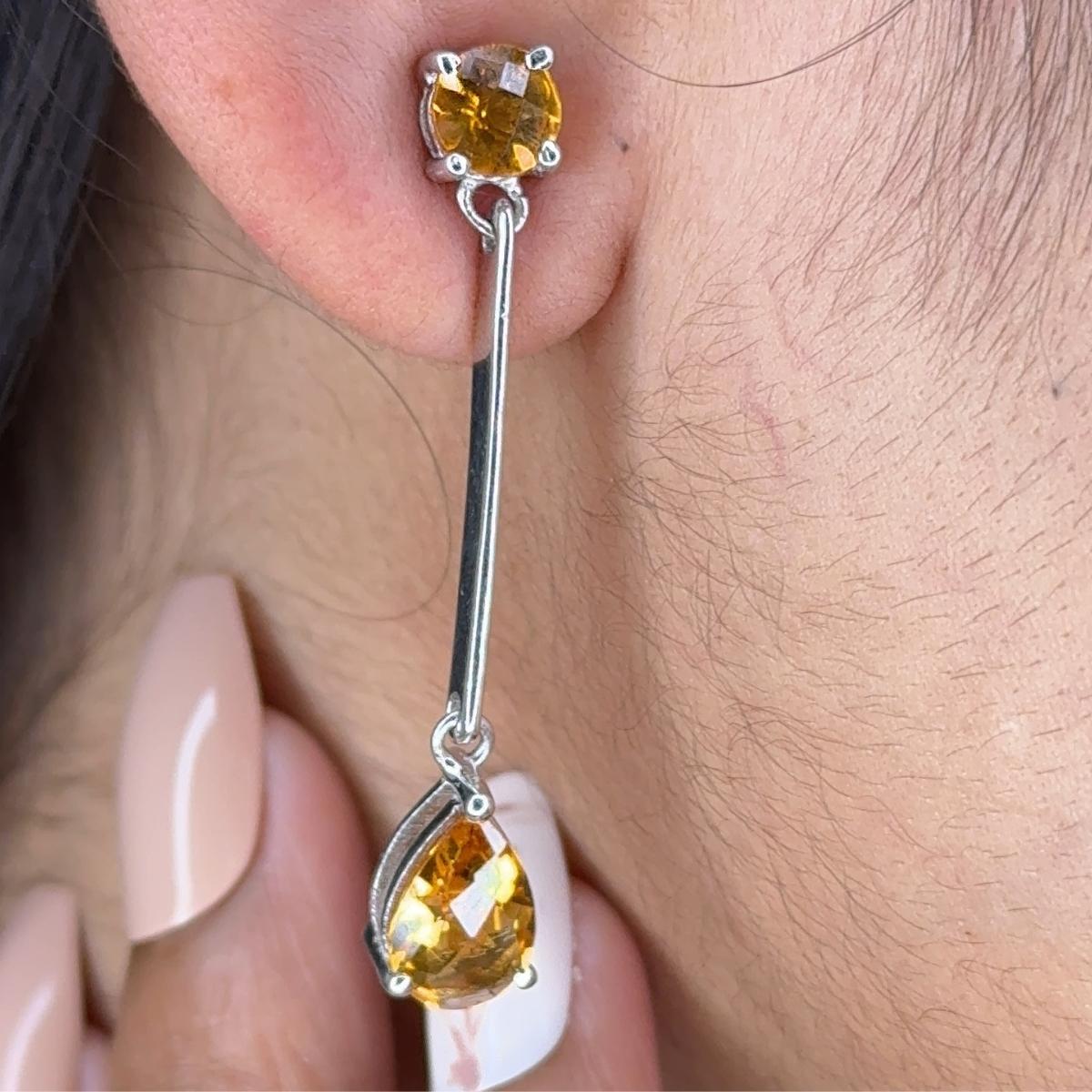 Mixed Cut Handmade Citrine Alice Drop Long Earrings for Wedding Gift for Her For Sale