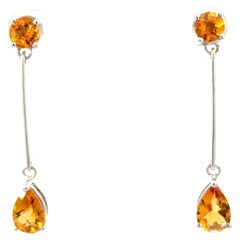 Handmade Citrine Alice Drop Long Earrings for Wedding Gift in Sterling Silver