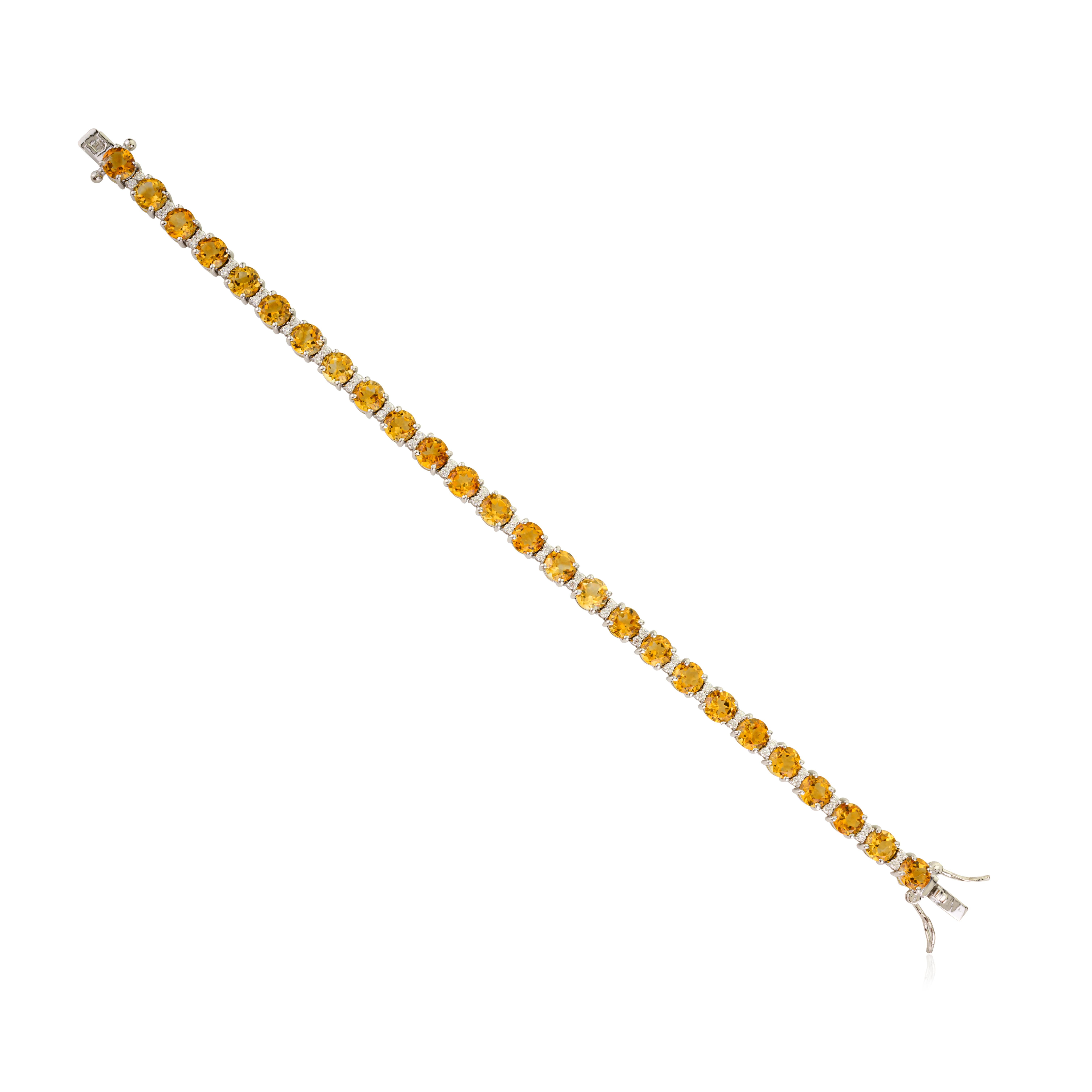 Modernist Handmade Citrine Tennis Bracelet with Studded Zircon for Grandmother in Silver For Sale