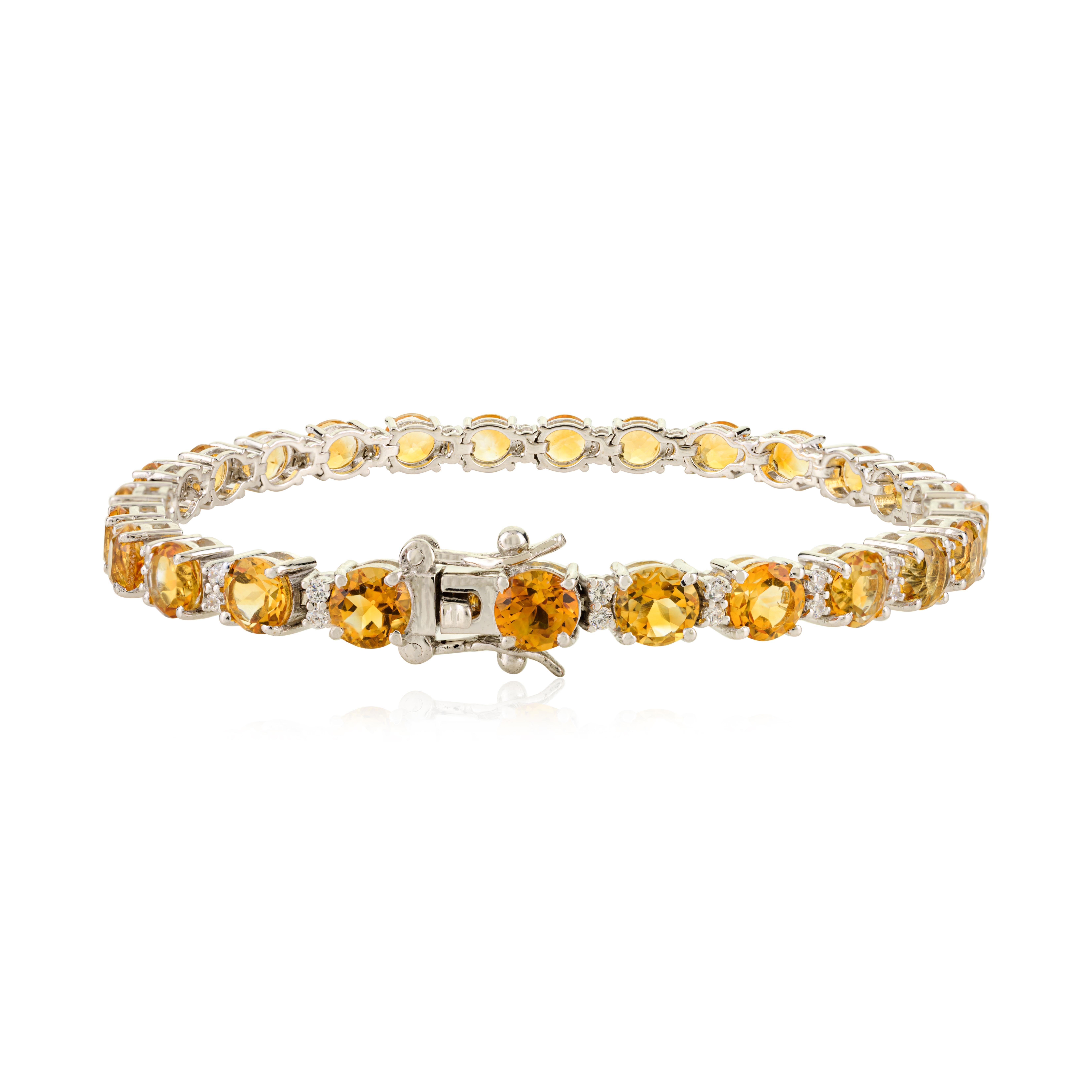 Handmade Citrine Tennis Bracelet with Studded Zircon for Grandmother in Silver In New Condition For Sale In New York, NY