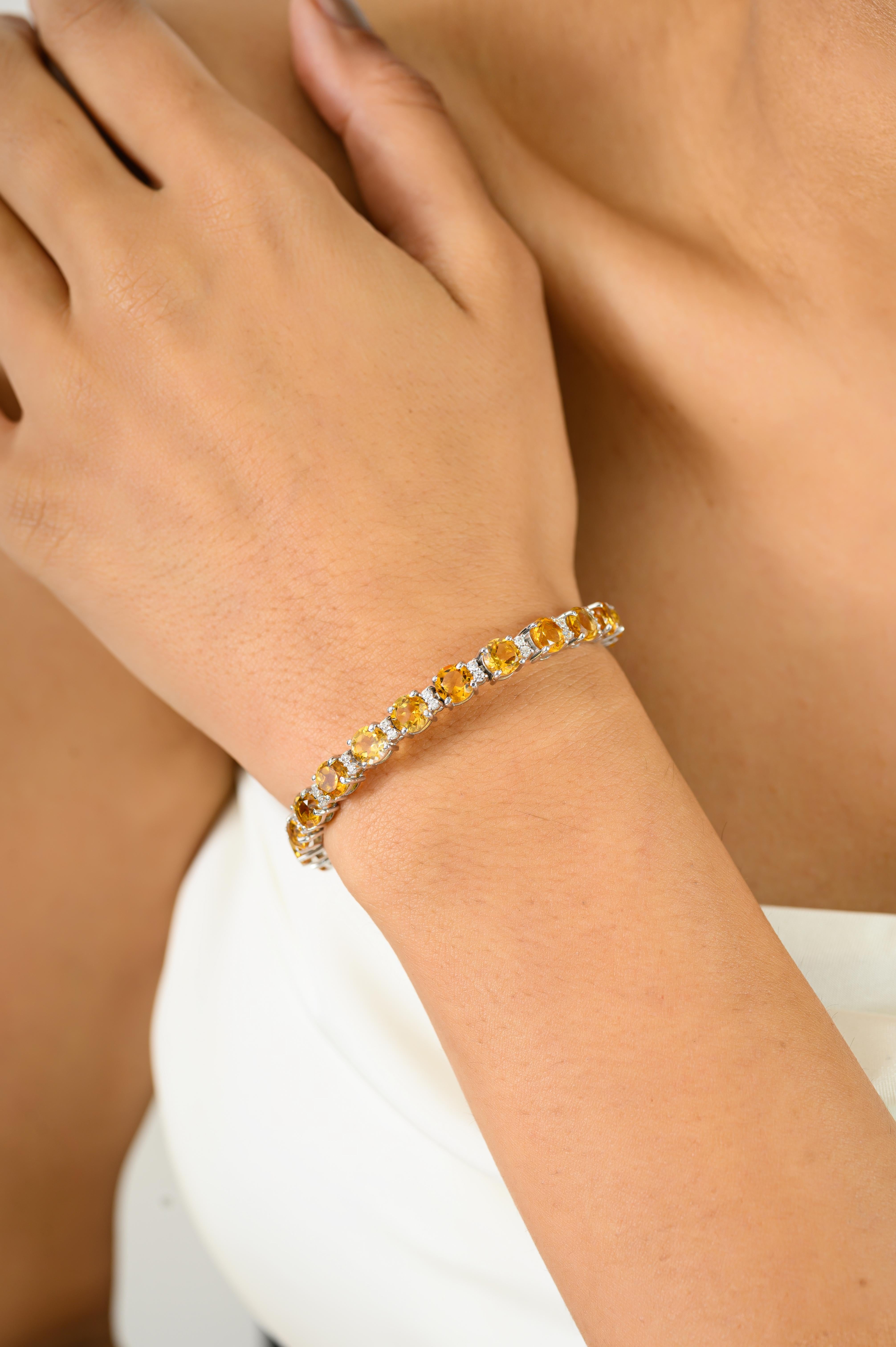 Women's Handmade Citrine Tennis Bracelet with Studded Zircon for Grandmother in Silver For Sale