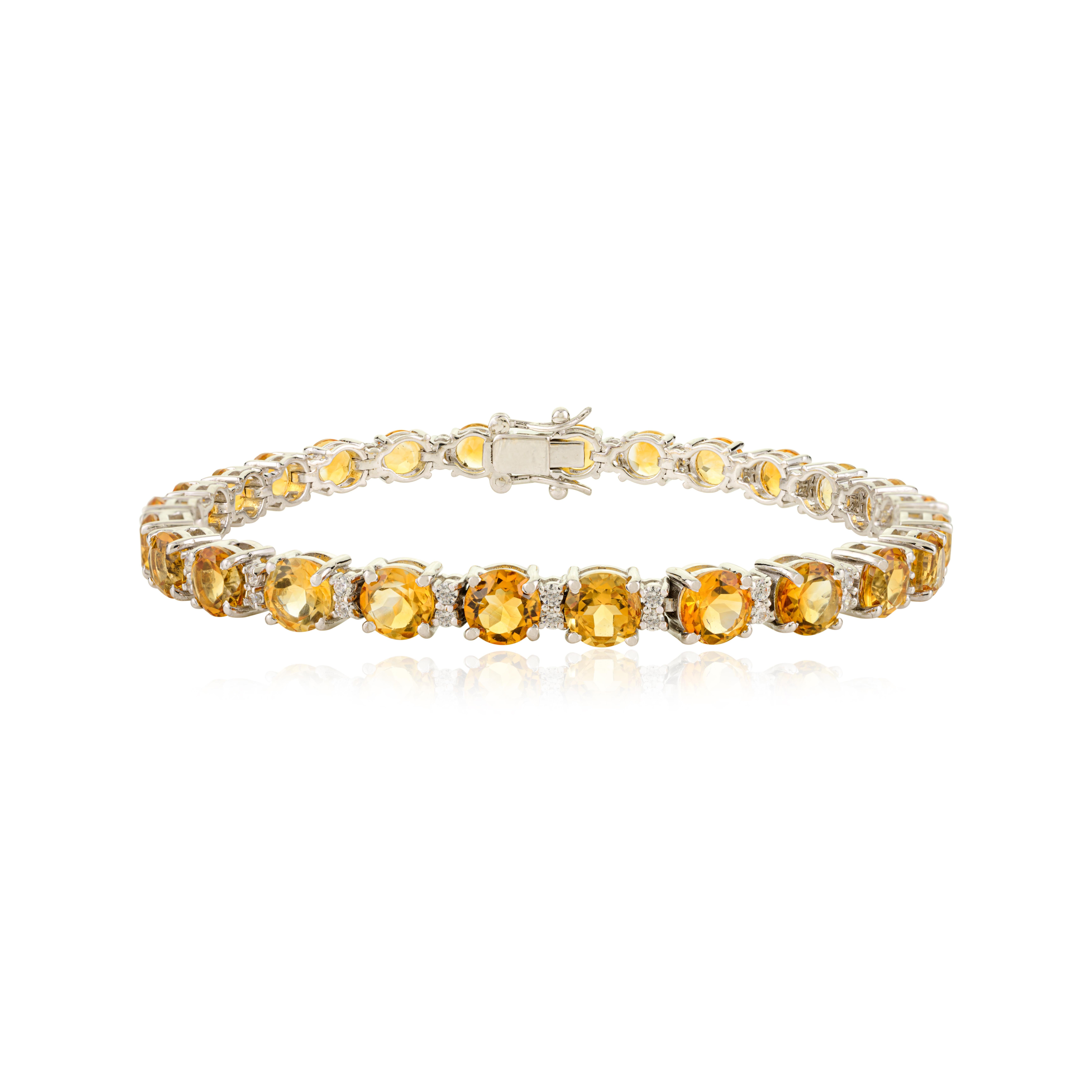 Handmade Citrine Tennis Bracelet with Studded Zircon for Grandmother in Silver For Sale 1