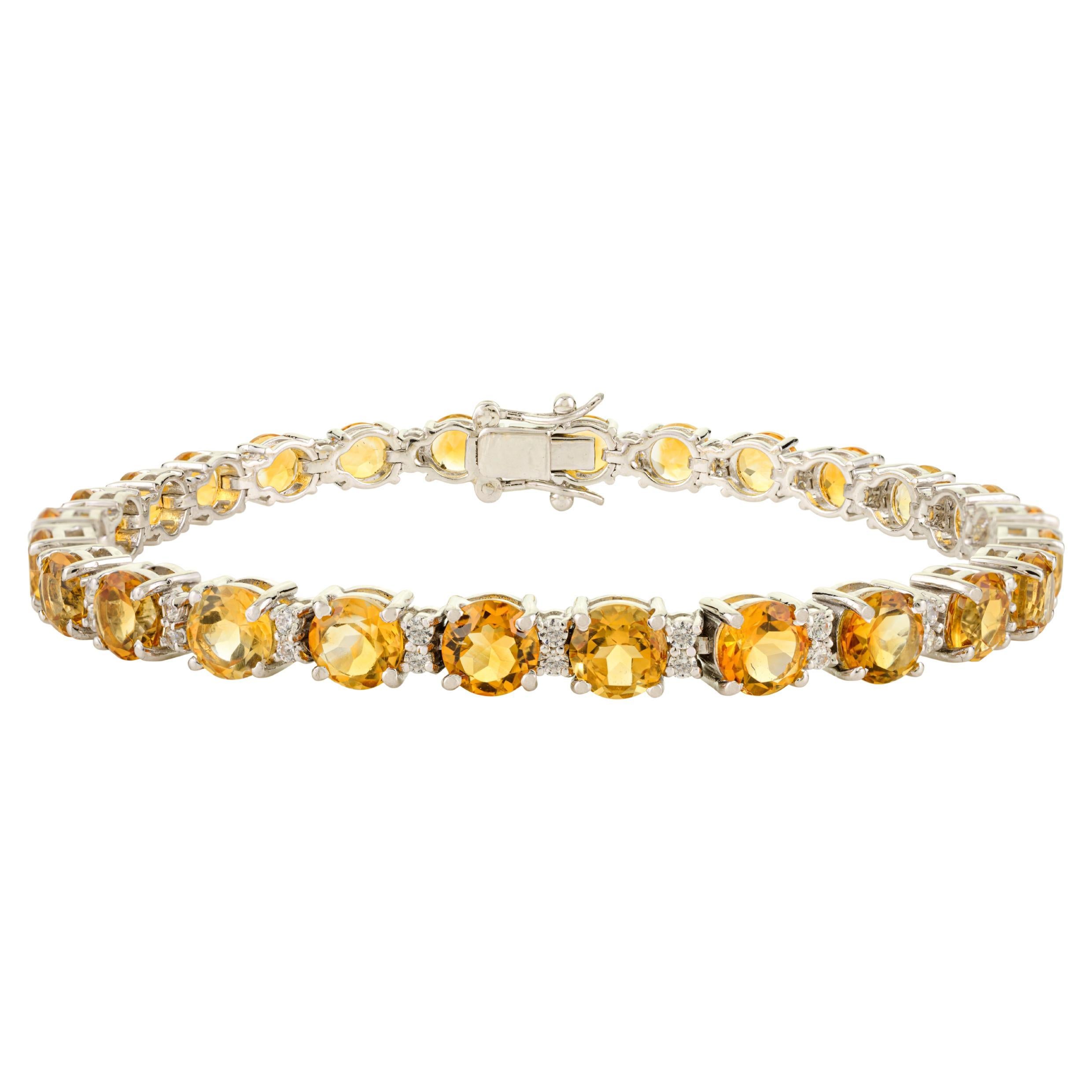 Handmade Citrine Tennis Bracelet with Studded Zircon for Grandmother in Silver For Sale