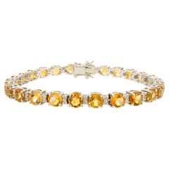 Handmade Citrine Tennis Bracelet with Studded Zircon for Grandmother in Silver