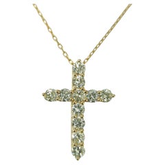 Pendentif croix en or jaune 18 carats avec diamants naturels de taille ronde de 1,57 carat 