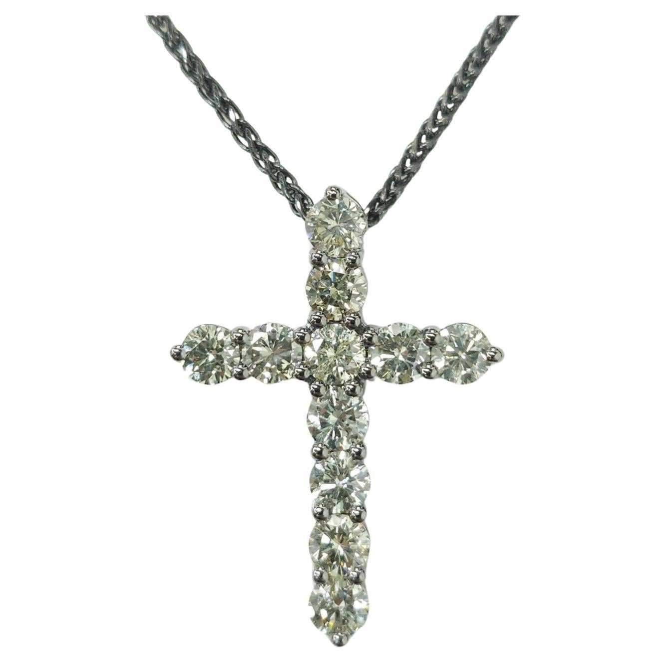 2.44 Carat Natural Fancy Green Color Diamond Cross Pendant in 18K Black Gold  For Sale