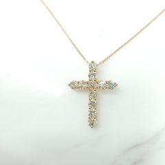 2.61 Carat Round Cut Diamond Cross Pendant in 18K Rose Gold