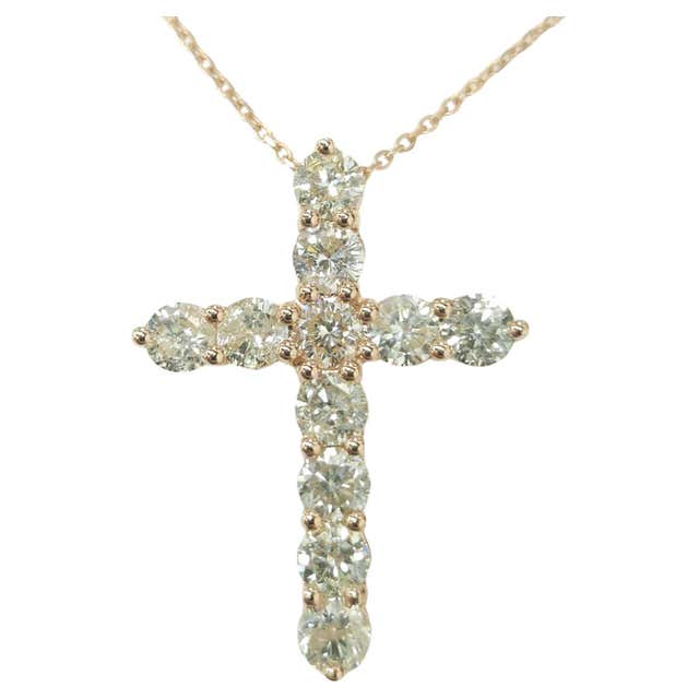 JewelExclusive Petite 10K Yellow Gold 3-Stone Diamond Cross Pendant Necklace - 18 Inch Chain