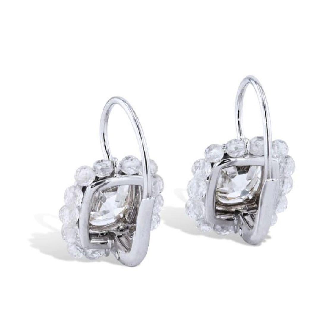 Women's Handmade Classic Old Mine Cut Diamond Lever-Back Earrings For Sale