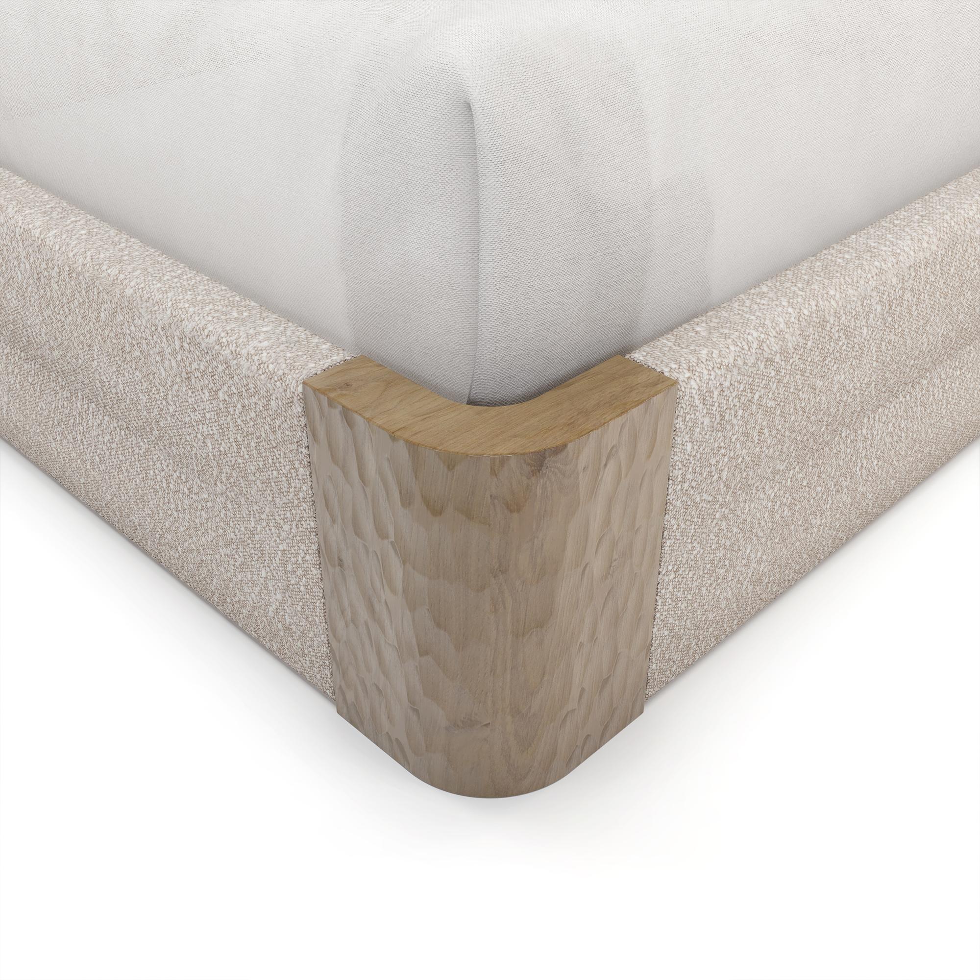 Hand-Crafted Handmade Claude Bed in Carved Oak with Bouclé Headboard by Nolita Harbour For Sale