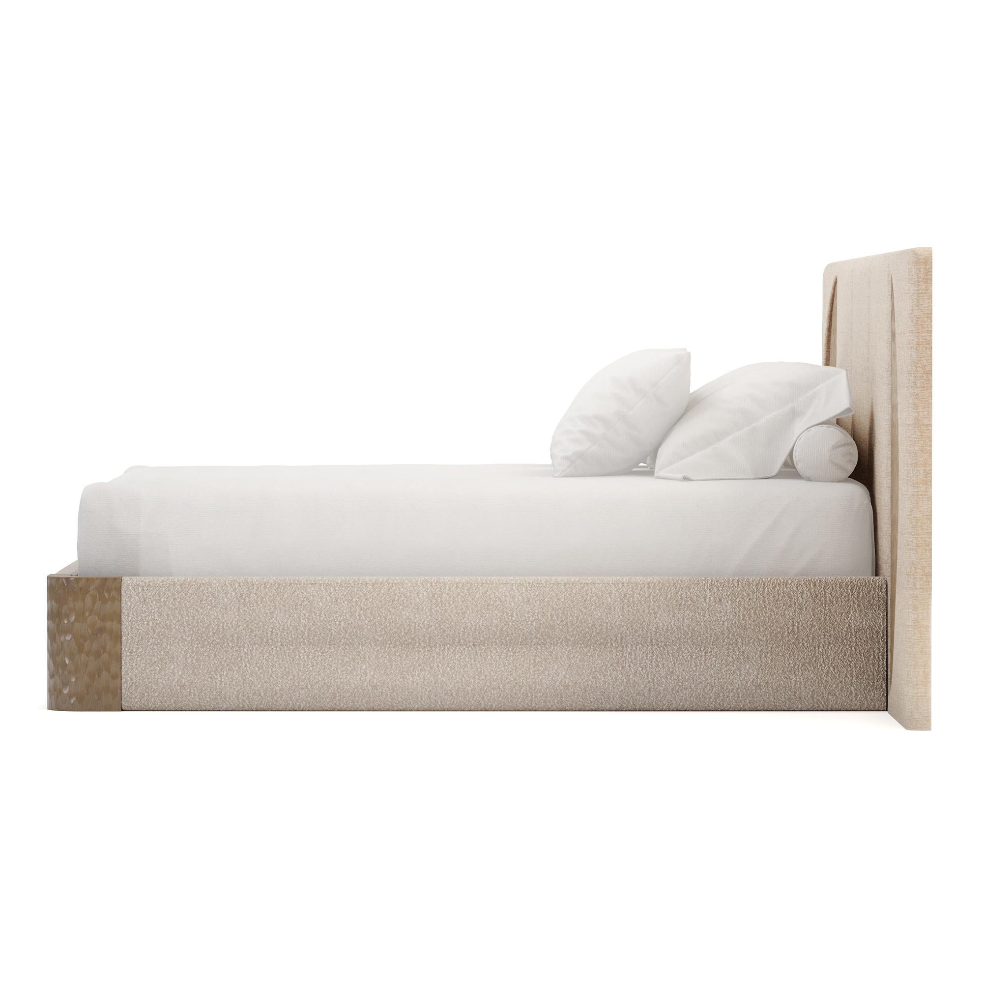 Handmade Claude Bed in Carved Oak with Bouclé Headboard by Nolita Harbour In New Condition For Sale In Carvalhosa, PT