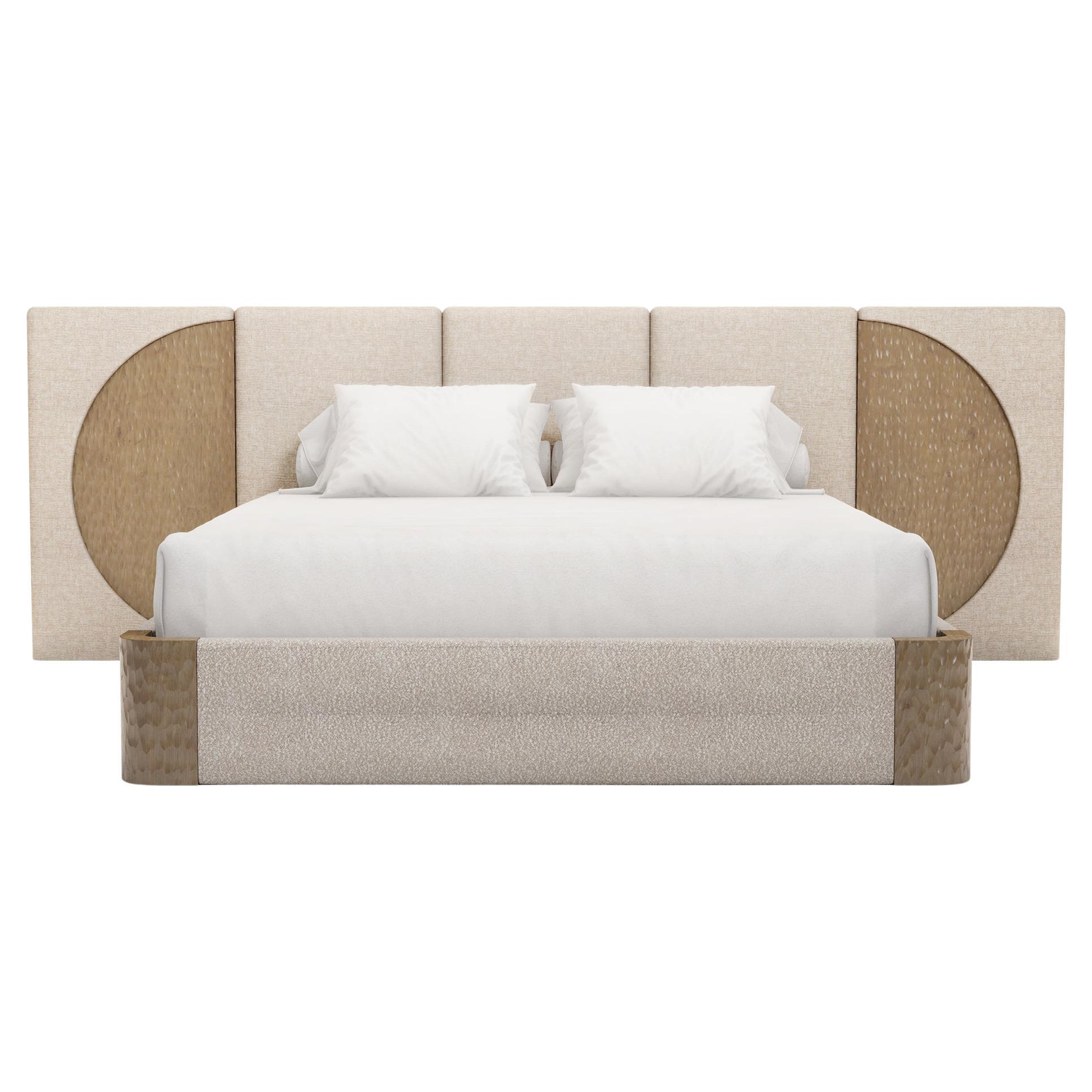 Handmade Claude Bed in Carved Oak with Bouclé Headboard by Nolita Harbour