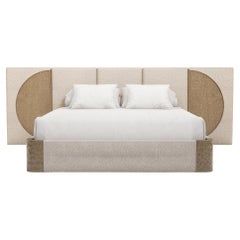 Handmade Claude Bed in Carved Oak with Bouclé Headboard by Nolita Harbour
