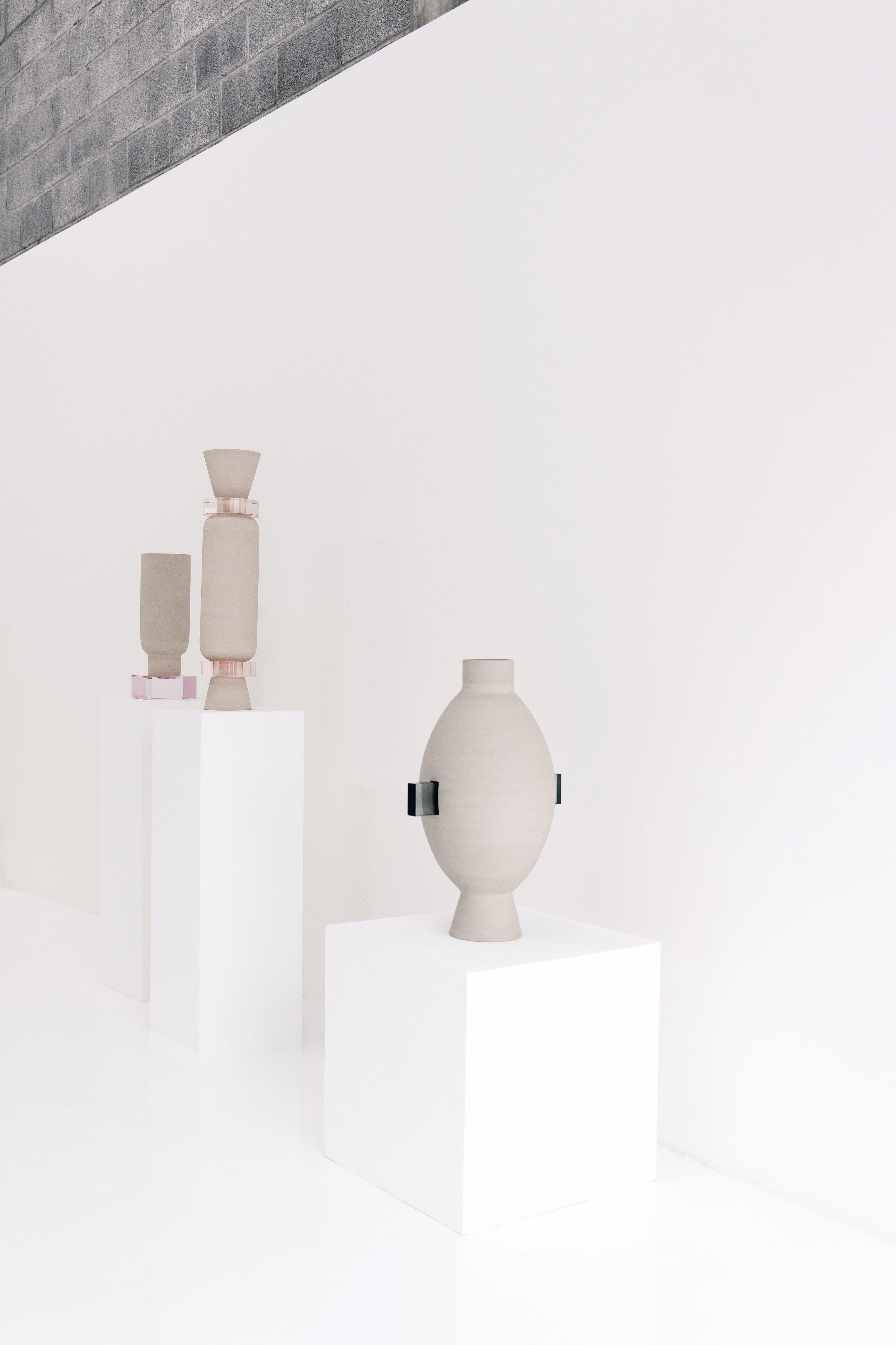 Contemporary Handmade Clay & Czech Glass Collectible Sculpture  ÉTER Objects, HENDER 04 For Sale
