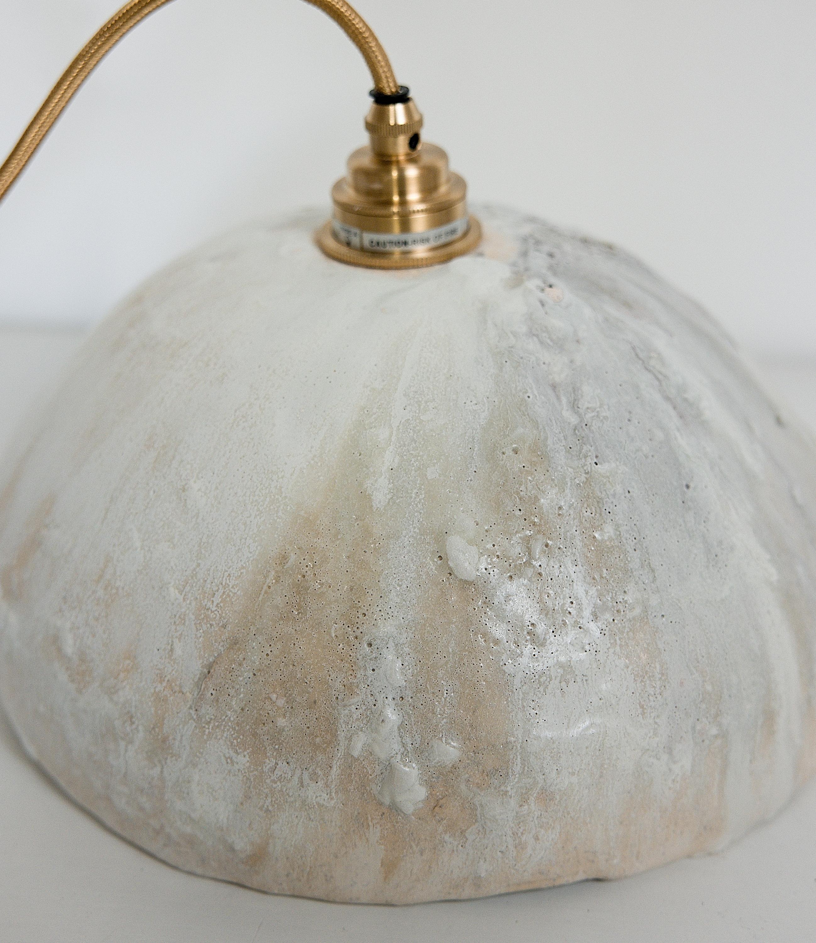Handmade Clay Dome Pendant Light One of a kind- matching pair available For Sale 4