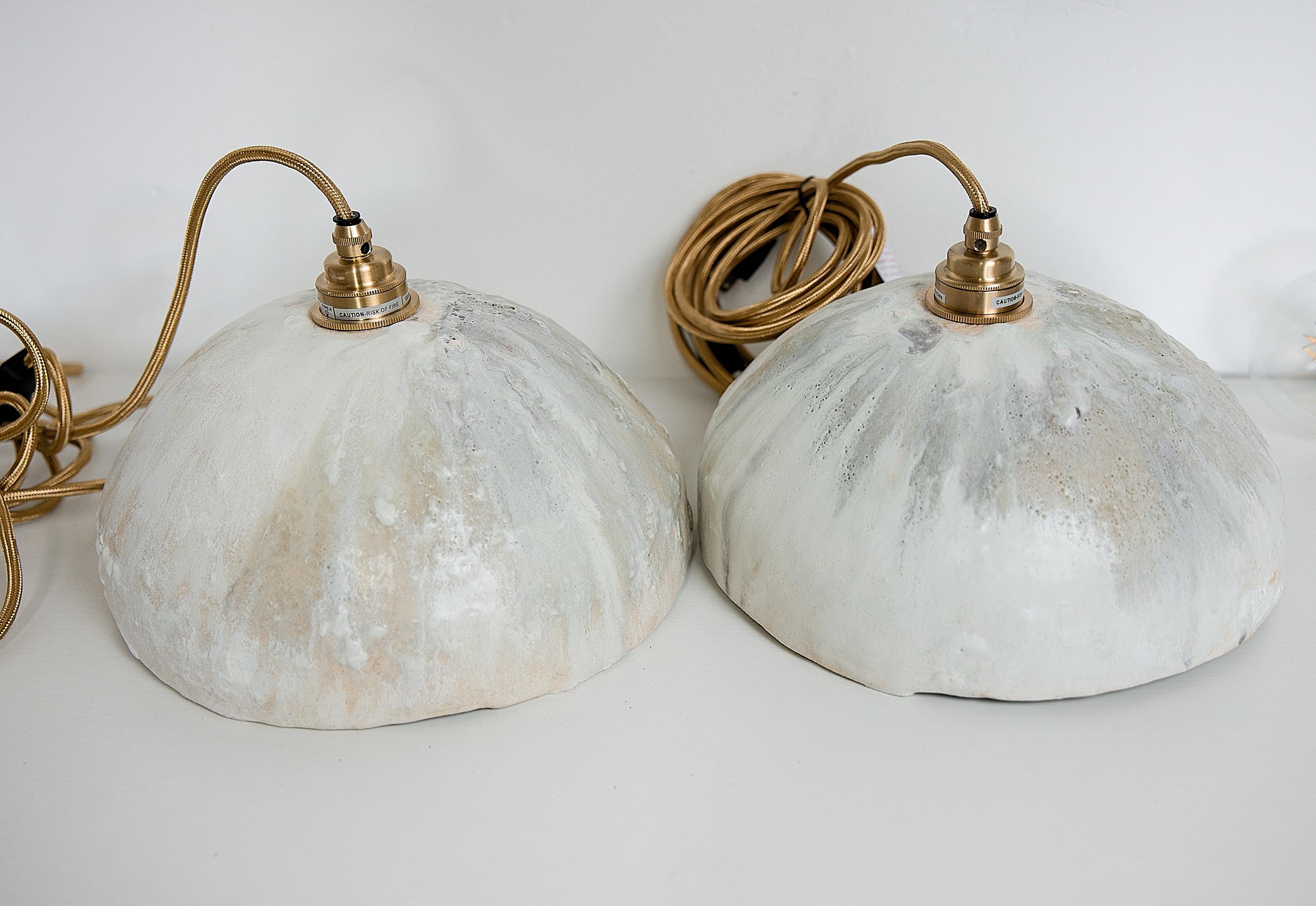 Handmade Clay Dome Pendant Light One of a kind- matching pair available For Sale 5
