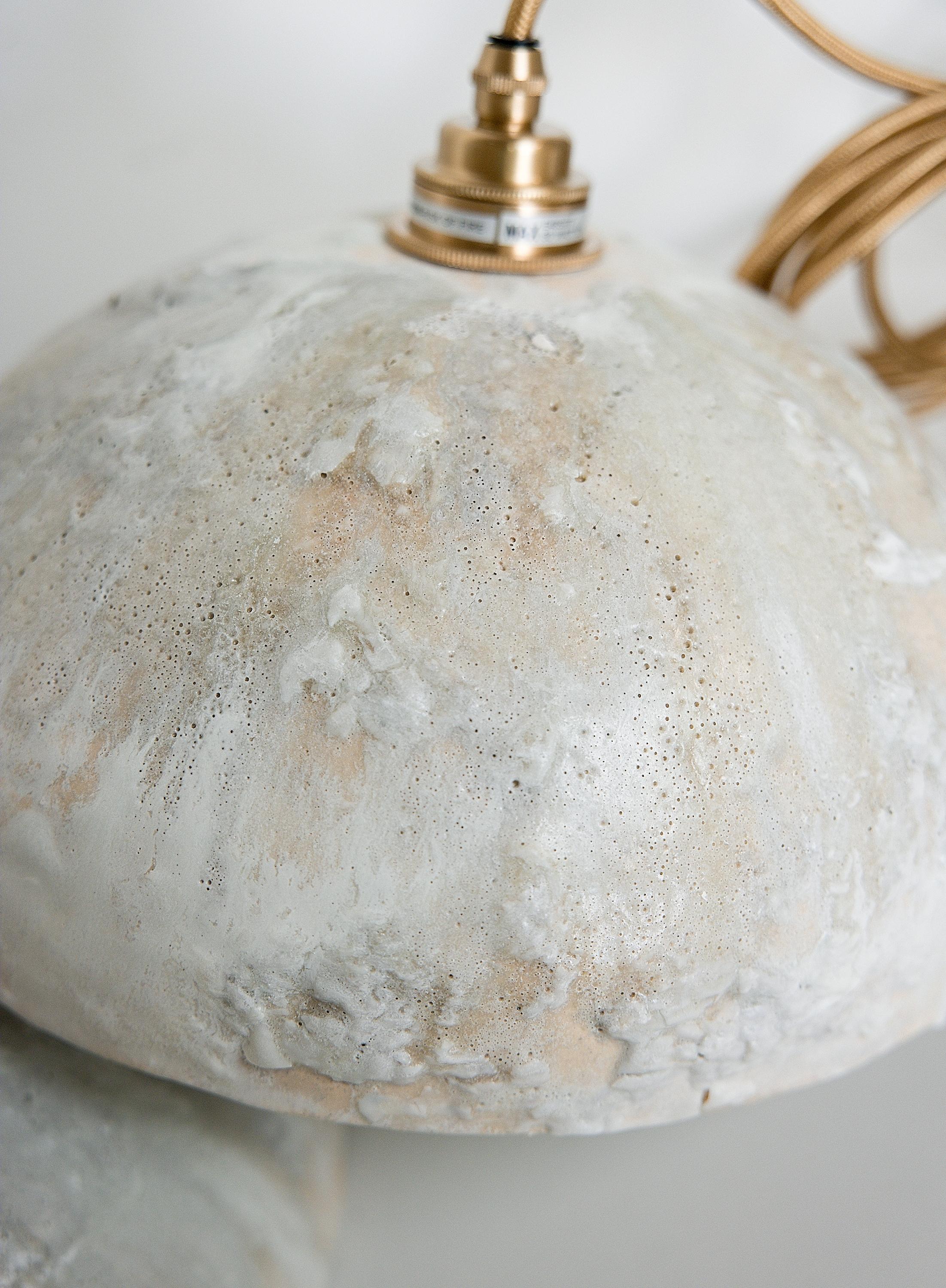 Organic Modern Handmade Clay Dome Pendant Light One of a kind- matching pair available For Sale