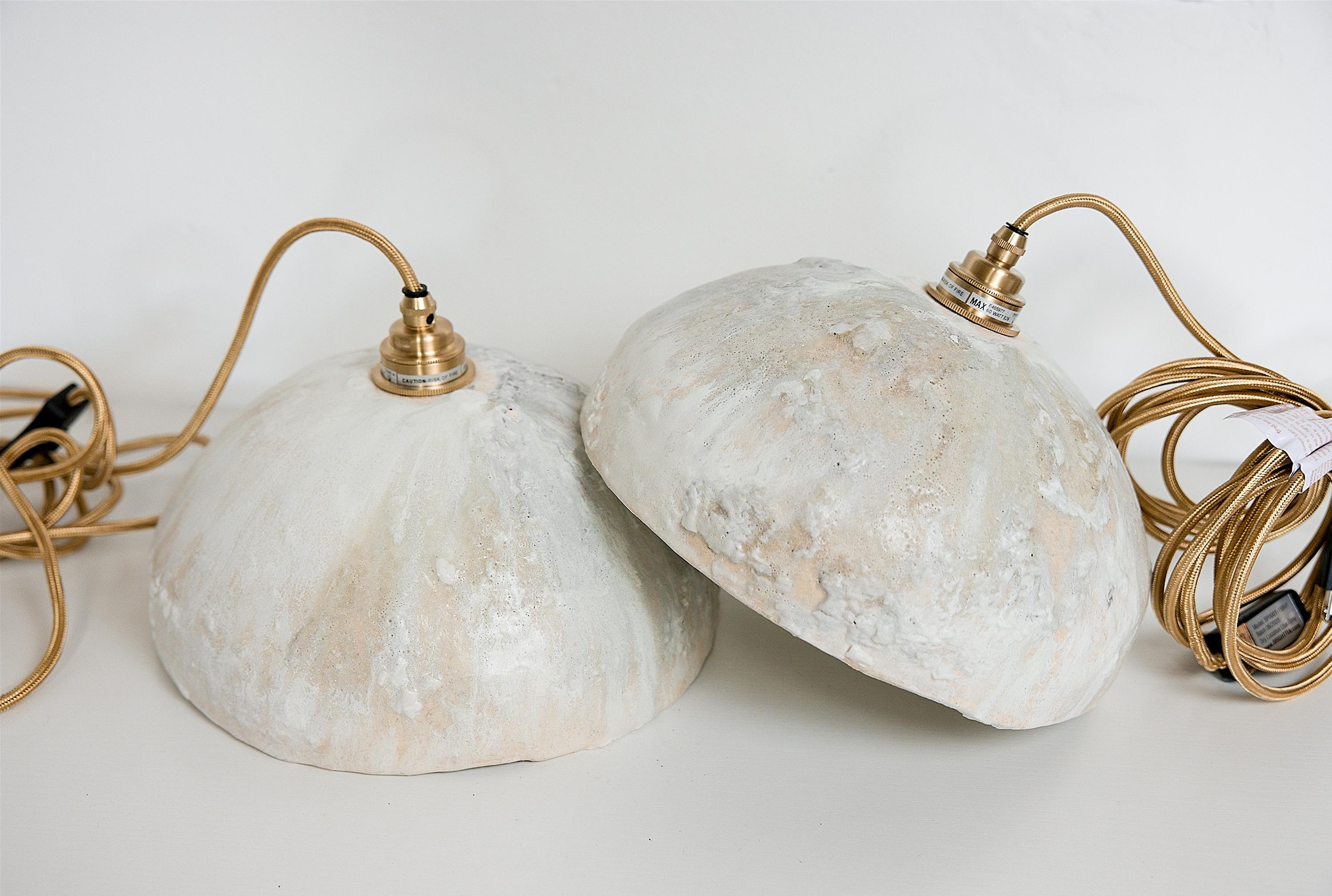 American Handmade Clay Dome Pendant Light One of a kind- matching pair available For Sale