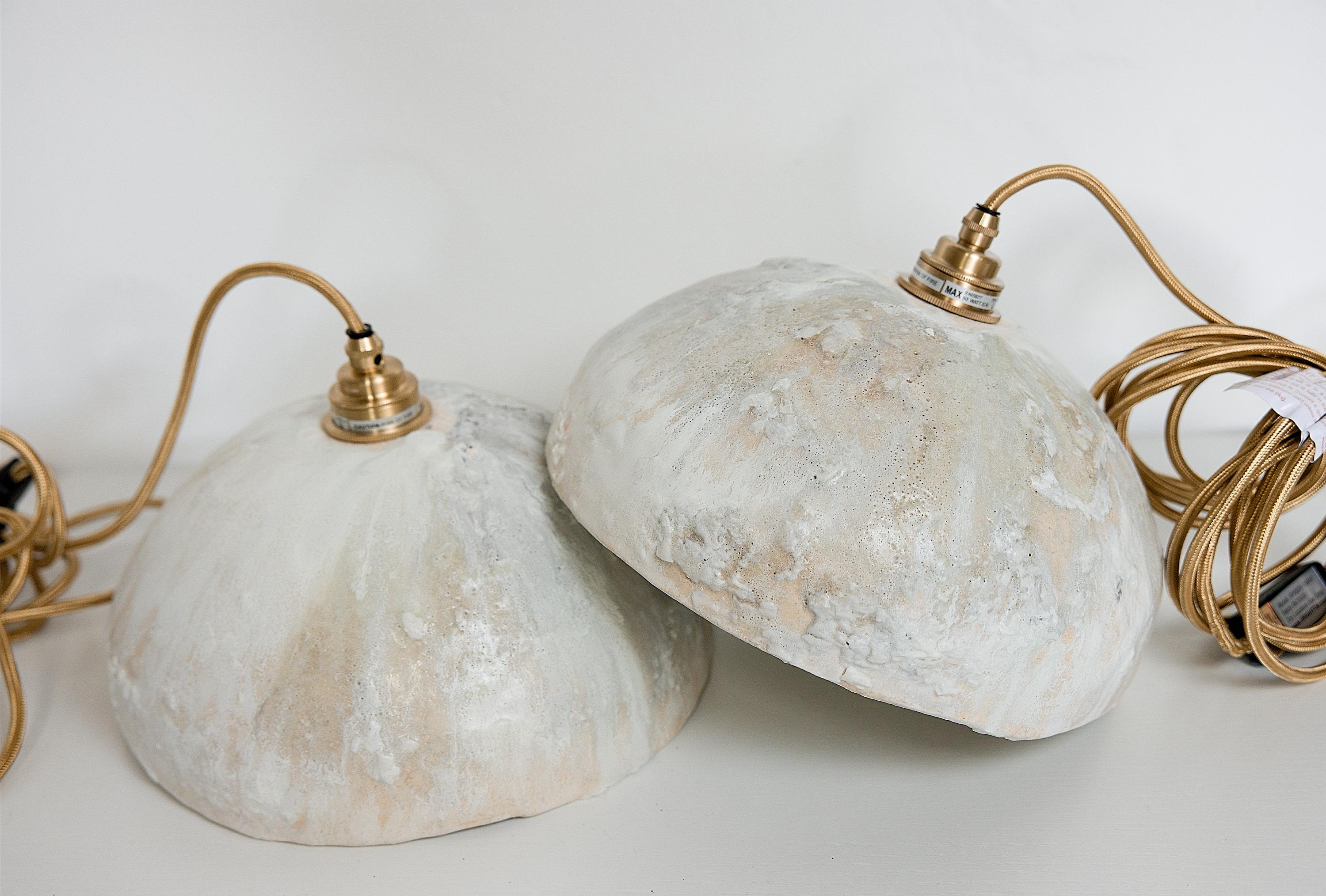 Glazed Handmade Clay Dome Pendant Light One of a kind- matching pair available For Sale